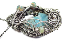 Load image into Gallery viewer, Blue Botyroidal Hemimorphite Druzy Wire-Wrapped Pendant in Sterling Silver with Ethiopian Welo Opals - Heather Jordan Jewelry
