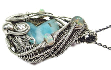 Load image into Gallery viewer, Blue Botyroidal Hemimorphite Druzy Wire-Wrapped Pendant in Sterling Silver with Ethiopian Welo Opals - Heather Jordan Jewelry