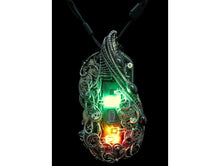 Load image into Gallery viewer, Iridescent Chip Steampunk/Cyberpunk Fusion Necklace with Upcycled Watch Parts & LEDs
