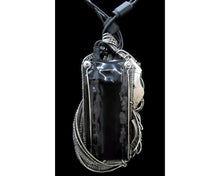 Load image into Gallery viewer, Iridescent Chip Steampunk/Cyberpunk Fusion Necklace with Upcycled Watch Parts & LEDs