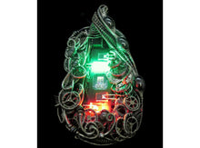 Load image into Gallery viewer, Iridescent Chip Steampunk/Cyberpunk Fusion Necklace with Upcycled Watch Parts & LEDs