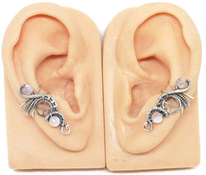 "Rolling Wave" Sterling Silver Steampunk Ear Cuff with Custom Gemstone