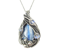 Load image into Gallery viewer, Blue Kyanite Wire-Wrapped Pendant with Rainbow Moonstone
