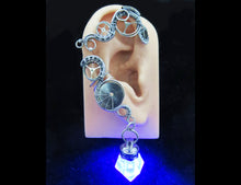 Load image into Gallery viewer, Custom Colored Steampunk LED Crystal Ear Wrap in Sterling Silver