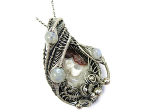 Mexican Crazy Lace Pendant with Rainbow Moonstone