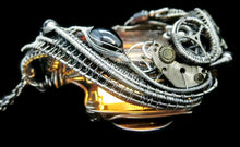 Load image into Gallery viewer, Nixie Number Tube Pendant with Upcycled Electronic and Watch Parts & Rainbow LED, Steampunk/Cyberpunk Fusion