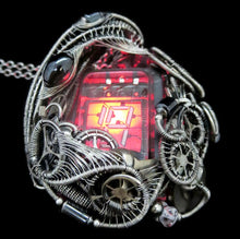 Load image into Gallery viewer, Nixie Number Tube Pendant with Upcycled Electronic and Watch Parts & Rainbow LED, Steampunk/Cyberpunk Fusion
