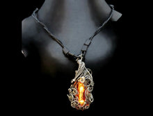 Load image into Gallery viewer, Orange Nixie Tube Cyberpunk Necklace with Upcycled Electronic and Watch Parts