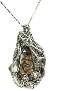 Petrified Algae Wire-Wrapped Pendant in Sterling Silver with Prasiolite