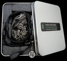 Load image into Gallery viewer, Rainbow Nixie Tube Necklace with Upcycled Electronic and Watch Parts, Steampunk/Cyberpunk Fusion LED