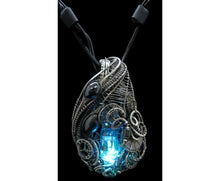 Load image into Gallery viewer, Rainbow Nixie Tube Necklace with Upcycled Electronic and Watch Parts, Steampunk/Cyberpunk Fusion LED