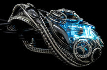 Load image into Gallery viewer, Rainbow Nixie Tube Necklace with Upcycled Electronic and Watch Parts, Steampunk/Cyberpunk Fusion LED