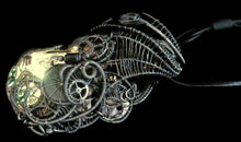 Load image into Gallery viewer, Rainbow Nixie Tube Necklace with Upcycled Electronic and Watch Parts, Steampunk/Cyberpunk Fusion LED