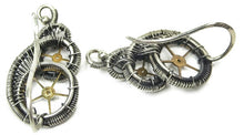 Load image into Gallery viewer, Sterling Silver Steampunk Ear Pins with Brass Watch Gears; &quot;Rolling Wave&quot; Model - Heather Jordan Jewelry