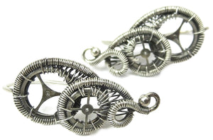 Sterling Silver Steampunk Ear Pins; "Rolling Wave" Model - Heather Jordan Jewelry