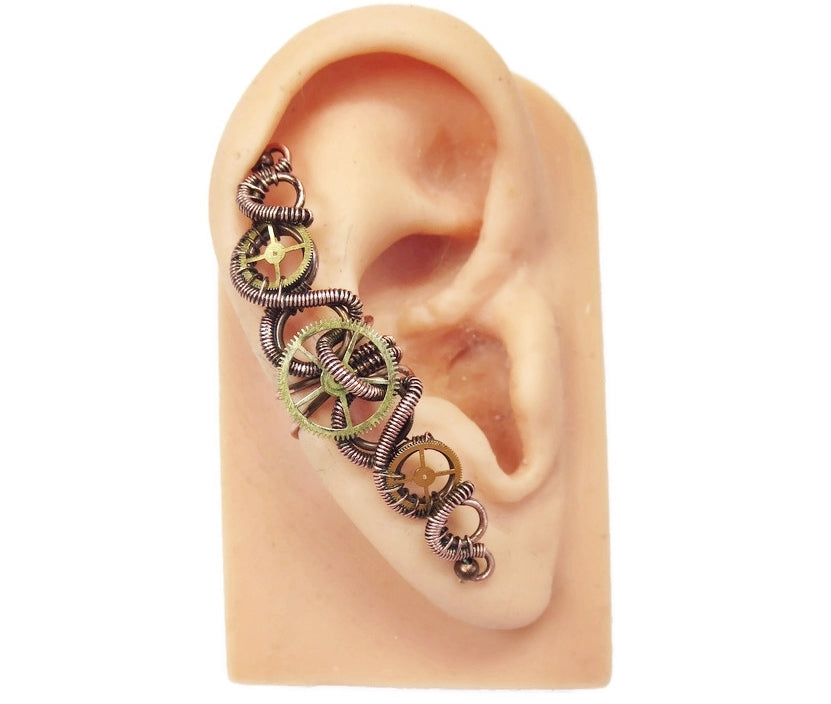 ear gears 3-Gear Steampunk Ear Cuff; "Helix": Model– Heather Jordan Jewelry