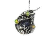 Load image into Gallery viewer, Blue Sapphire Wire-Wrapped Pendant with Ethiopian Welo Opals