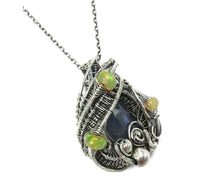 Load image into Gallery viewer, Blue Sapphire Wire-Wrapped Pendant with Ethiopian Welo Opals
