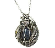 Load image into Gallery viewer, Blue Sapphire Wire-Wrapped Pendant with Ethiopian Welo Opals