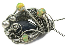 Load image into Gallery viewer, Blue Sapphire Wire-Wrapped Pendant with Ethiopian Welo Opals