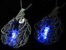 Load image into Gallery viewer, Blue Flickering Nixie Tube Steampunk-Cyberpunk Fusion Pendant