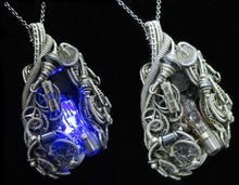 Load image into Gallery viewer, Blue Flickering Nixie Tube Steampunk-Cyberpunk Fusion Pendant