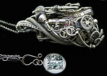 Load image into Gallery viewer, Blue Flickering Nixie Tube Steampunk-Cyberpunk Fusion Pendant