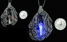 Load image into Gallery viewer, Blue Flickering Nixie Tube Steampunk-Cyberpunk Fusion Pendant