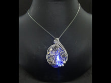 Load image into Gallery viewer, Blue LED Nixie Tube Pendant with Upcycled Electronic and Watch Parts, Steampunk/Cyberpunk Fusion