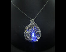 Load image into Gallery viewer, Blue LED Nixie Tube Pendant with Upcycled Electronic and Watch Parts, Steampunk/Cyberpunk Fusion