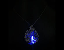 Load image into Gallery viewer, Blue LED Nixie Tube Pendant with Upcycled Electronic and Watch Parts, Steampunk/Cyberpunk Fusion