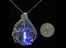 Load image into Gallery viewer, Blue LED Nixie Tube Pendant with Upcycled Electronic and Watch Parts, Steampunk/Cyberpunk Fusion