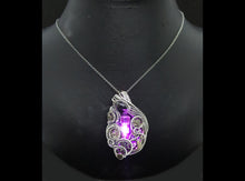 Load image into Gallery viewer, Pink LED Nixie Tube Pendant with Upcycled Electronic and Watch Parts, Steampunk/Cyberpunk Fusion