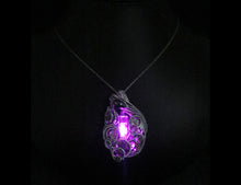 Load image into Gallery viewer, Pink LED Nixie Tube Pendant with Upcycled Electronic and Watch Parts, Steampunk/Cyberpunk Fusion