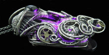 Load image into Gallery viewer, Pink LED Nixie Tube Pendant with Upcycled Electronic and Watch Parts, Steampunk/Cyberpunk Fusion
