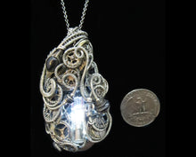 Load image into Gallery viewer, White Flickering Nixie Tube Steampunk-Cyberpunk Fusion Pendant