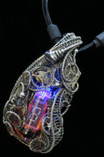 Load image into Gallery viewer, Cyberpunk Nixie Tube Necklace with Upcycled Electronic and Watch Parts, Blue & Orange LED
