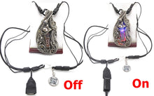 Load image into Gallery viewer, Cyberpunk Nixie Tube Necklace with Upcycled Electronic and Watch Parts, Blue & Orange LED