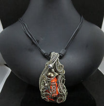 Load image into Gallery viewer, Cyberpunk Nixie Tube Necklace with Upcycled Electronic and Watch Parts, Blue & Orange LED