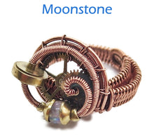Load image into Gallery viewer, Bronze Adjustable Steampunk Ring with Custom Gemstone - Heather Jordan Jewelry