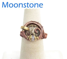 Load image into Gallery viewer, Bronze Adjustable Steampunk Ring with Custom Gemstone - Heather Jordan Jewelry