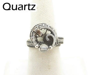 Sterling Silver Adjustable Steampunk Ring with Custom Gemstone - Heather Jordan Jewelry