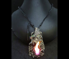 Load image into Gallery viewer, Sunrise-Sunset Steampunk/Cyberpunk Fusion Necklace in Sterling Silver with Upcycled Watch Parts & LEDs