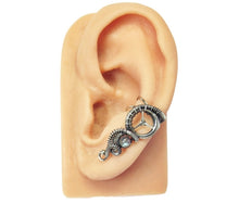 Load image into Gallery viewer, Custom Gemstone and Sterling Silver Steampunk Ear Cuff; "Woven Tail" Model - Heather Jordan Jewelry