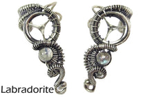 Load image into Gallery viewer, Custom Gemstone and Sterling Silver Steampunk Ear Cuff; "Woven Tail" Model - Heather Jordan Jewelry