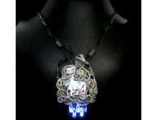 Load image into Gallery viewer, Thunderstorm Necklace with Upcycled Electronic and Watch Parts, Steampunk/Cyberpunk Fusion, LEDs