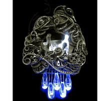 Load image into Gallery viewer, Thunderstorm Necklace with Upcycled Electronic and Watch Parts, Steampunk/Cyberpunk Fusion, LEDs