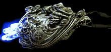 Load image into Gallery viewer, Thunderstorm Necklace with Upcycled Electronic and Watch Parts, Steampunk/Cyberpunk Fusion, LEDs