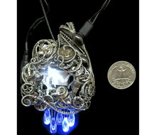 Load image into Gallery viewer, Thunderstorm Necklace with Upcycled Electronic and Watch Parts, Steampunk/Cyberpunk Fusion, LEDs