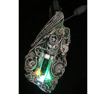 Load image into Gallery viewer, Rainbow U-Flashbulb Necklace with Upcycled Electronic and Watch Parts, Steampunk/Cyberpunk Fusion LED